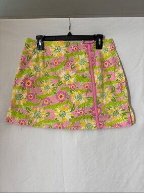 Lilly Pulitzer Pink Floral Mini Skort with Green Alligators